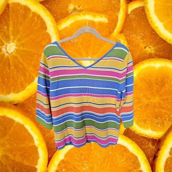 JONES New York Sport Striped Colorful 3/4 Sleeve Size Medium - Picture 3 of 3